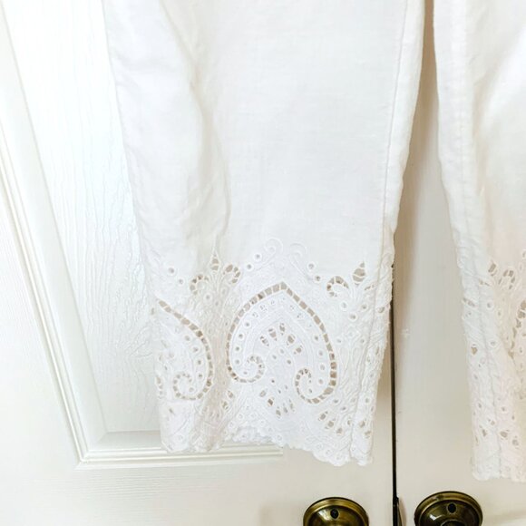 LINEN CHICO'S White Elaborate Eyelet Lace Bottom Pants - Picture 3 of 12